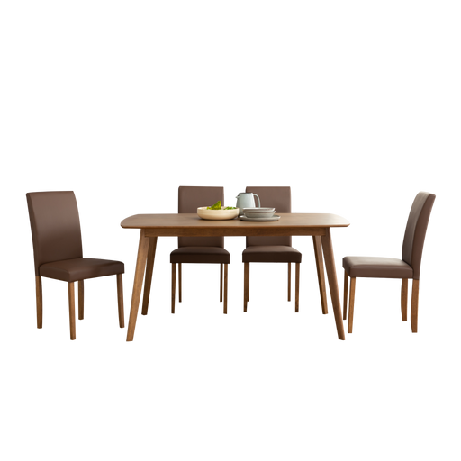Aimon 1.5m Dining Set with 4 Lenore Chairs, Solid Wood with MDF Top - Novena Furniture Singapore