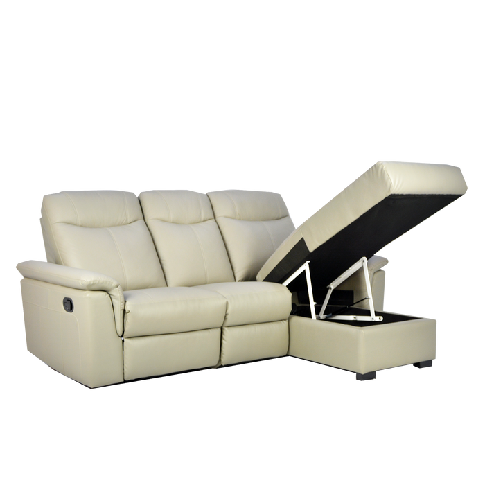 Barros L-Shaped Recliner Sofa with Storage, Half Leather - Novena Furniture Singapore