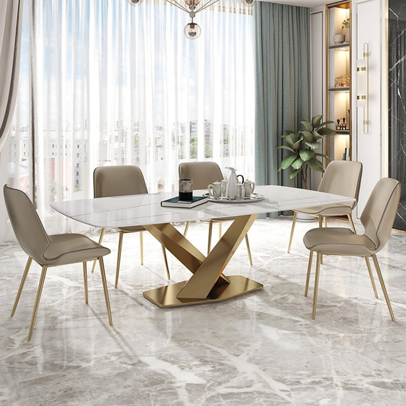 Auro Sintered Stone Dining Table (Gilded Stainless Steel Leg)