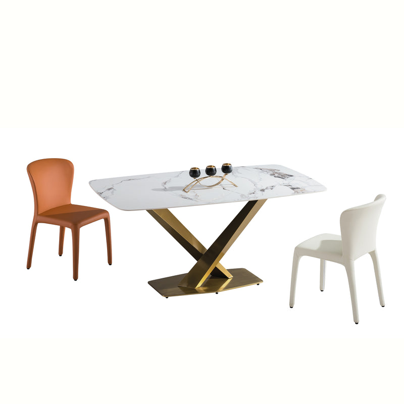 Auro Sintered Stone Dining Table (Gilded Stainless Steel Leg)