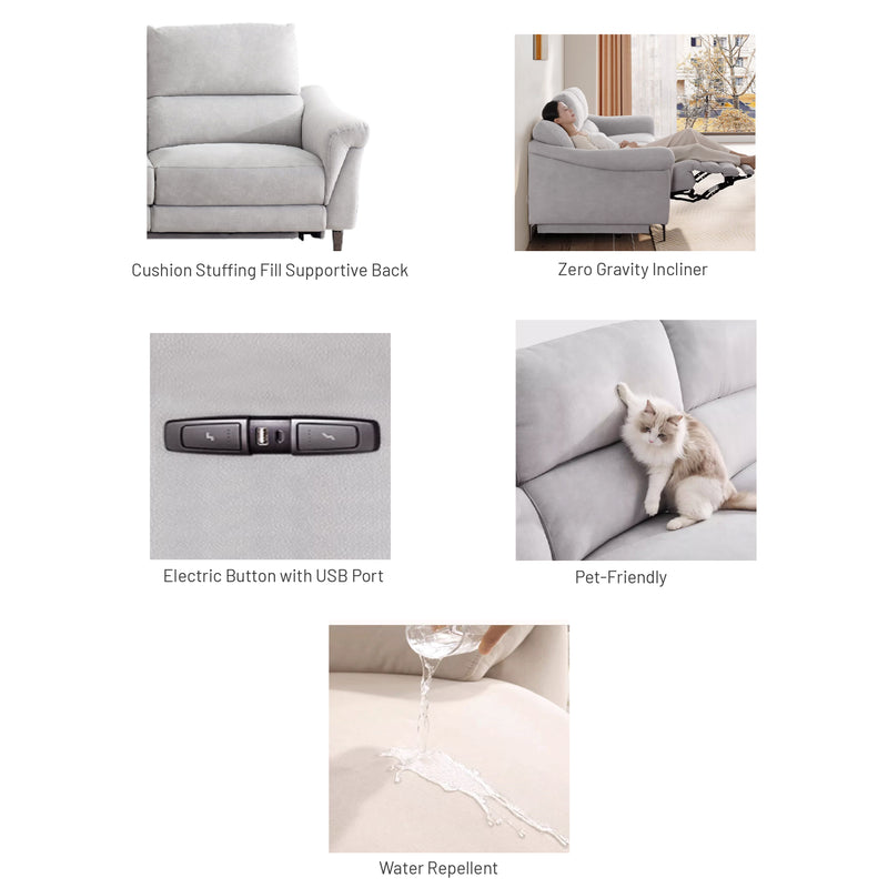 Becky 3 Seater Electric Incliner Sofa, Fabric - Novena Furniture Singapore