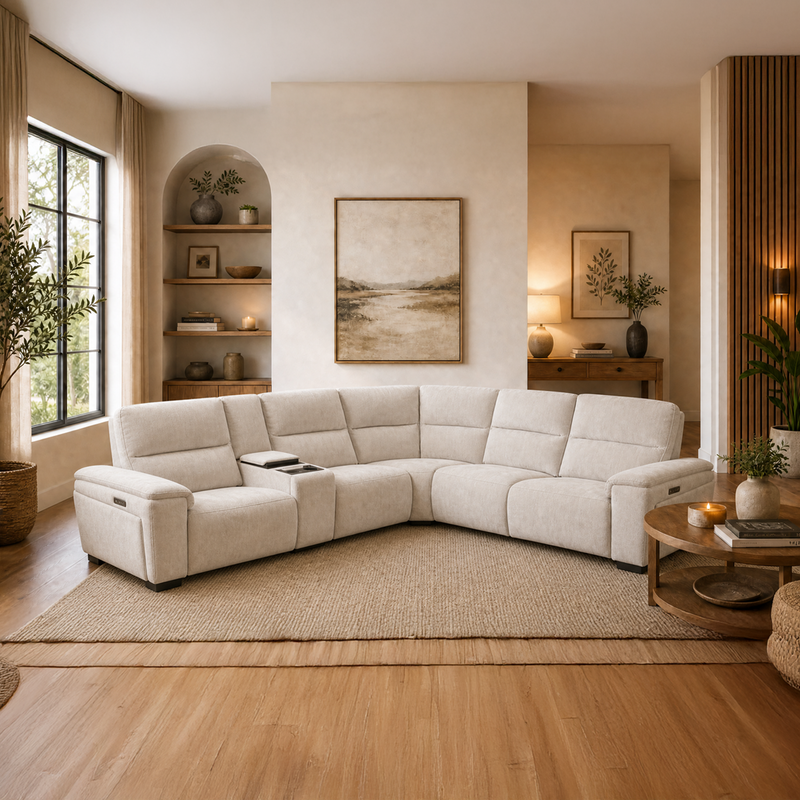 Brayden Electric-Recliner Modular Sofa with Console Box, Fabric