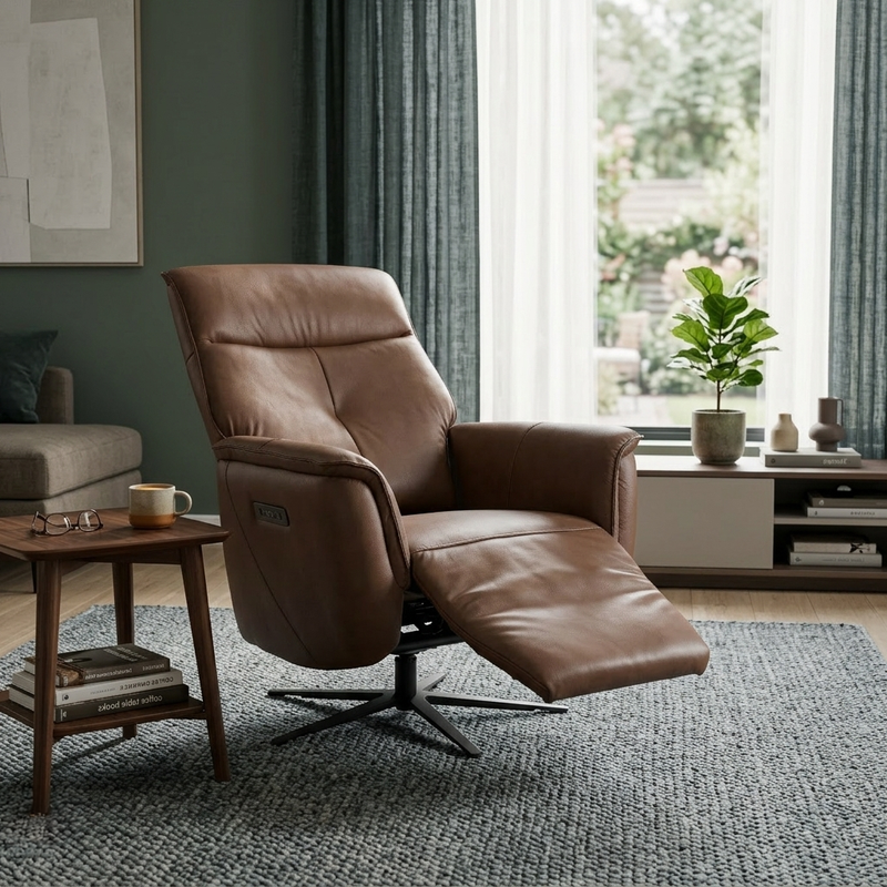 Carrell Electric Recliner Armchair, Half Leather