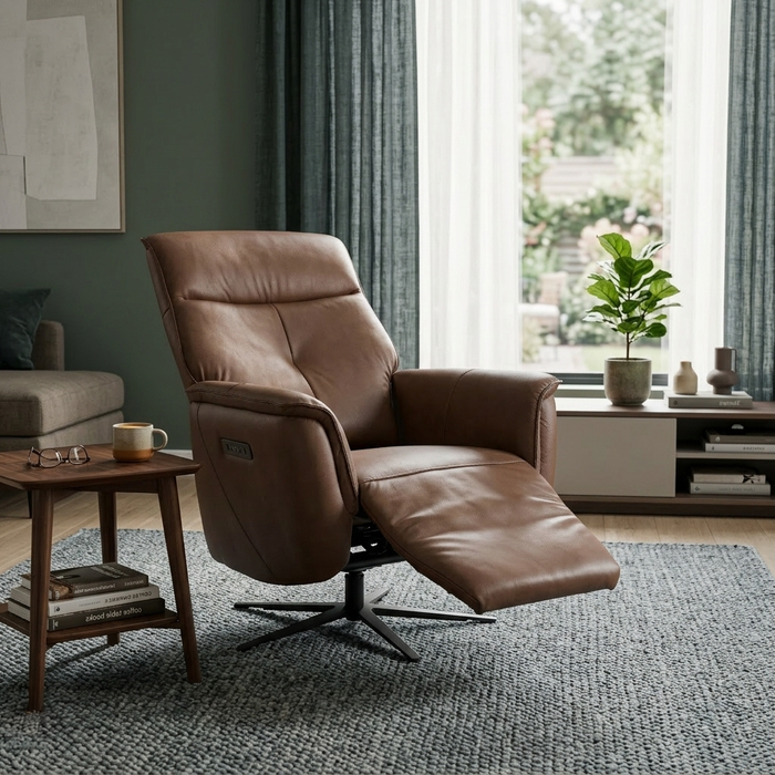 Carrell Electric Recliner Armchair, Half Leather