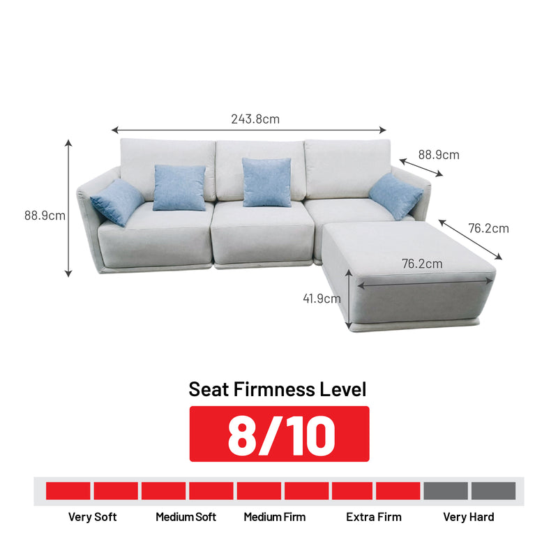 Domici 3 Seater Modular Sofa + Stool, Fabric - Novena Furniture Singapore