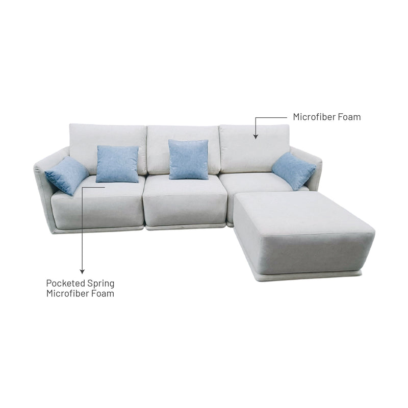 Domici 3 Seater Modular Sofa + Stool, Fabric - Novena Furniture Singapore