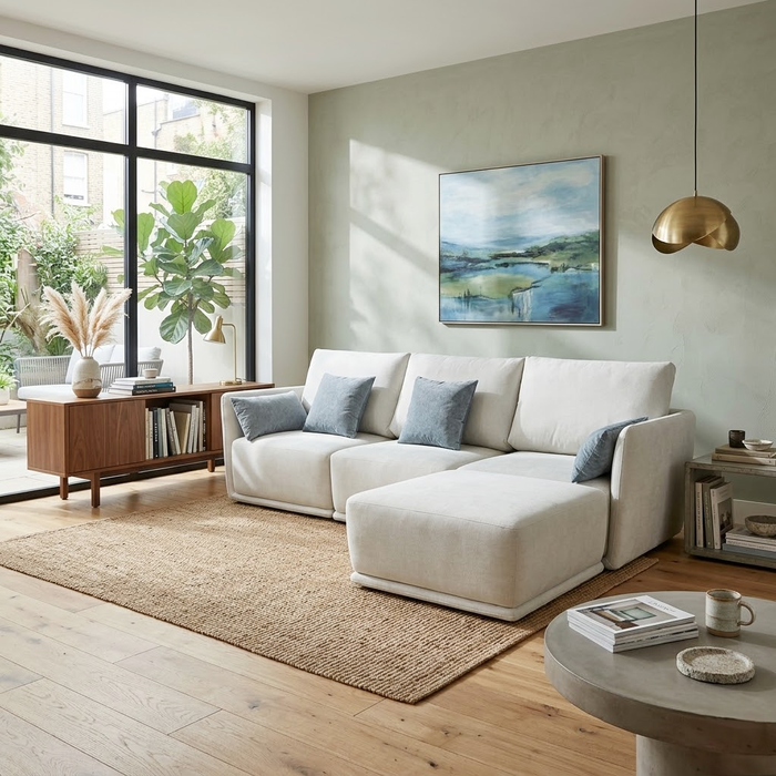 Domici 3 Seater Modular Sofa + Stool, Water Resistant Fabric