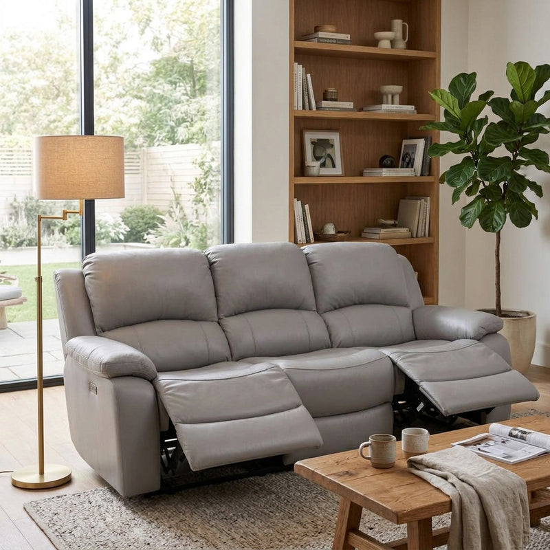 Elza 3 Seater Electric Recliner Sofa, Half Leather