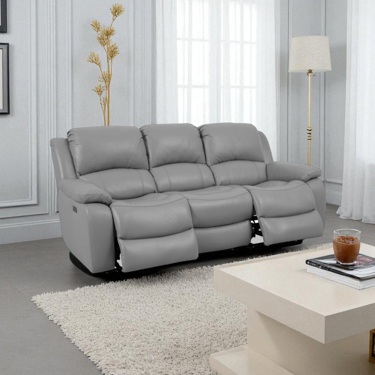Elza 3 Seater Electric Recliner Sofa, Half Leather — Novena