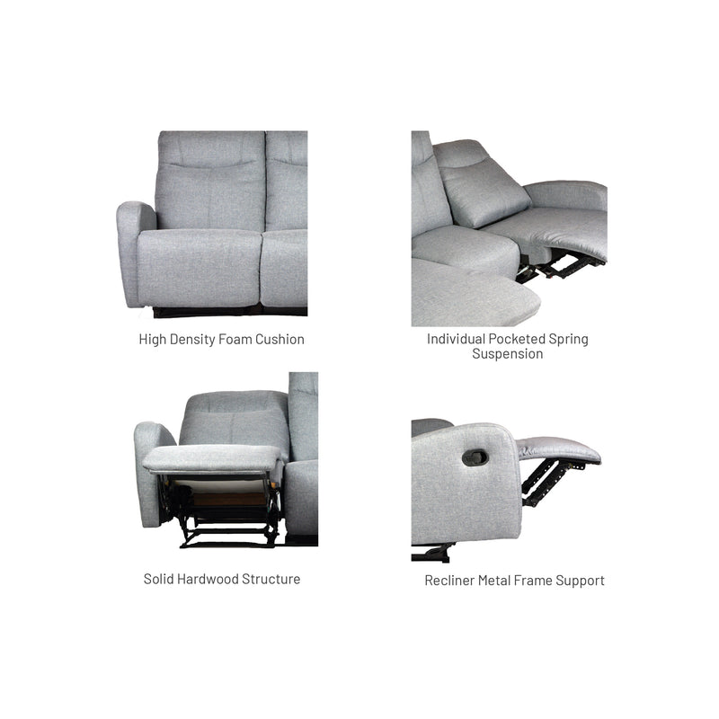 Hampton II 3 Seater Recliner Sofa, Fabric - Novena Furniture Singapore