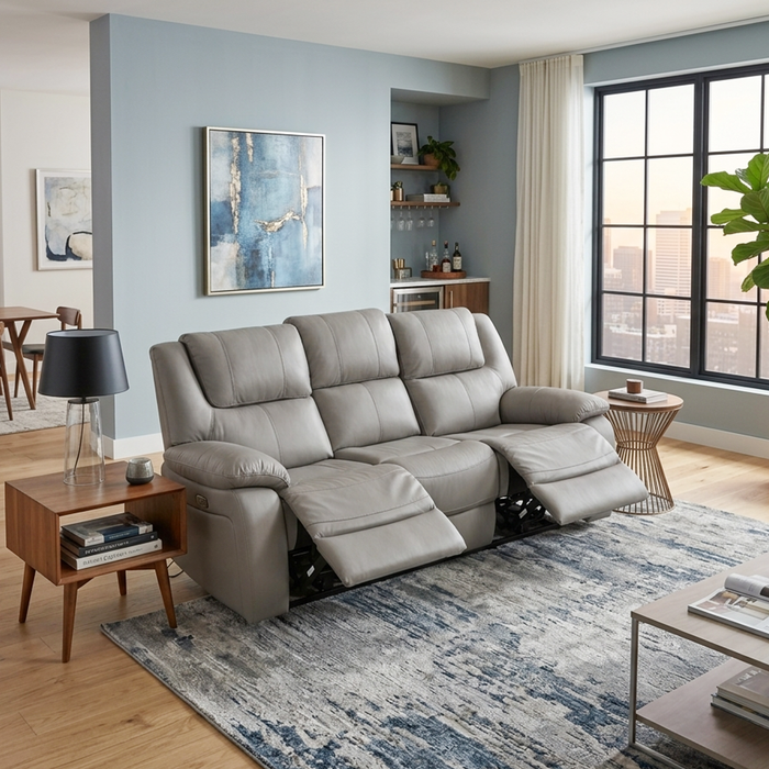 Jayno 3 Seater Recliner Sofa, Half Leather