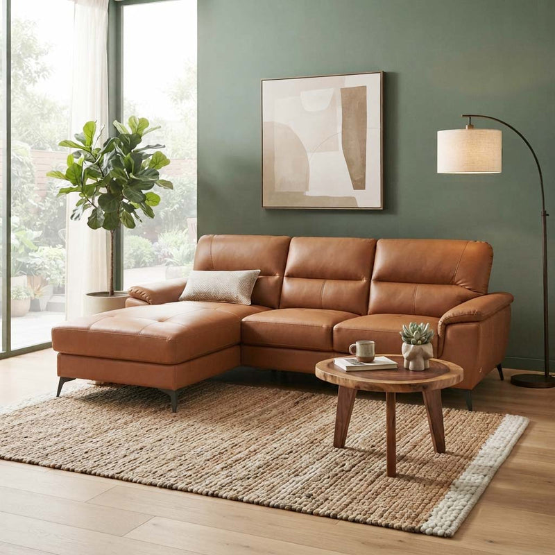 Klaus L-Shaped Sofa, Half Leather