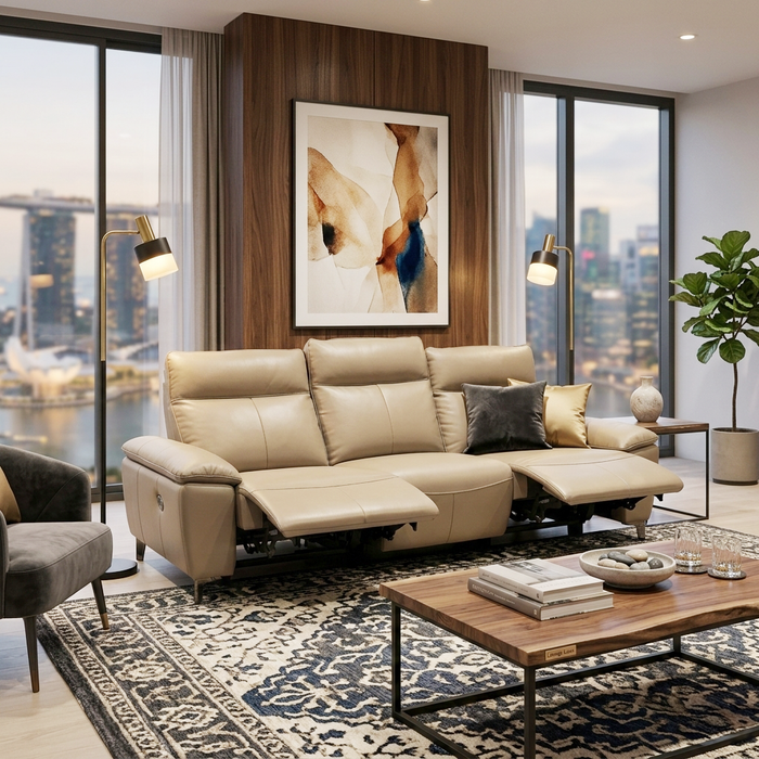 Lucy 3 Seater Recliner Sofa, Half Thick Leather
