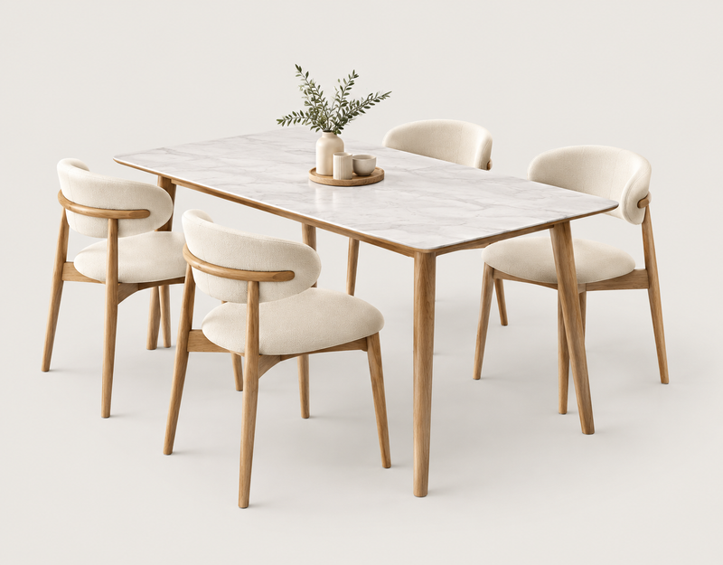 Kelso 1.4m Sintered Stone Dining Set (1 Dining Table + 4 Raven Chairs)