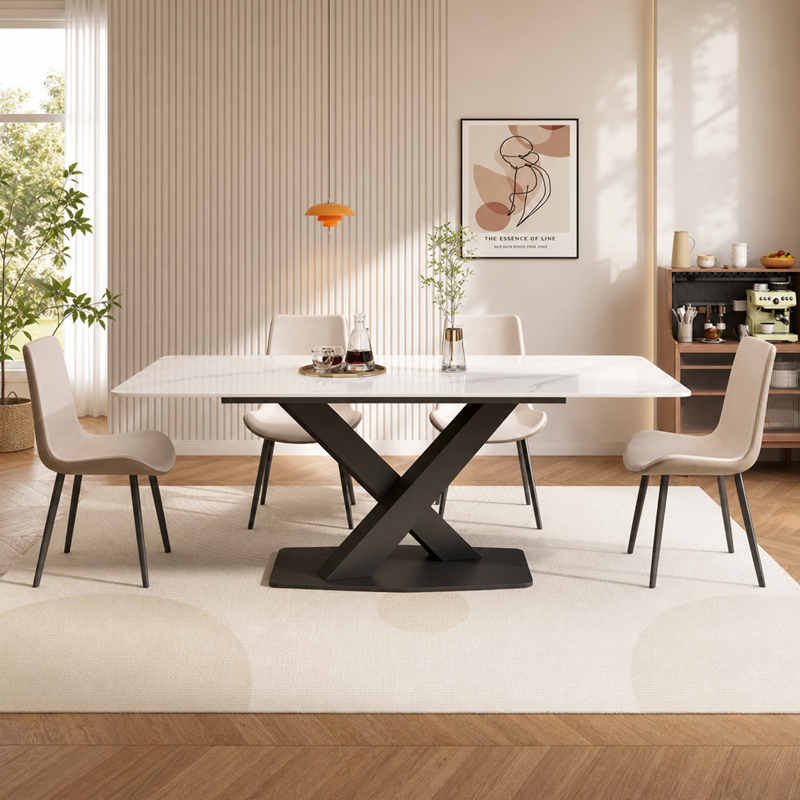 Cory Sintered Stone Dining Table (Black Metal Leg)