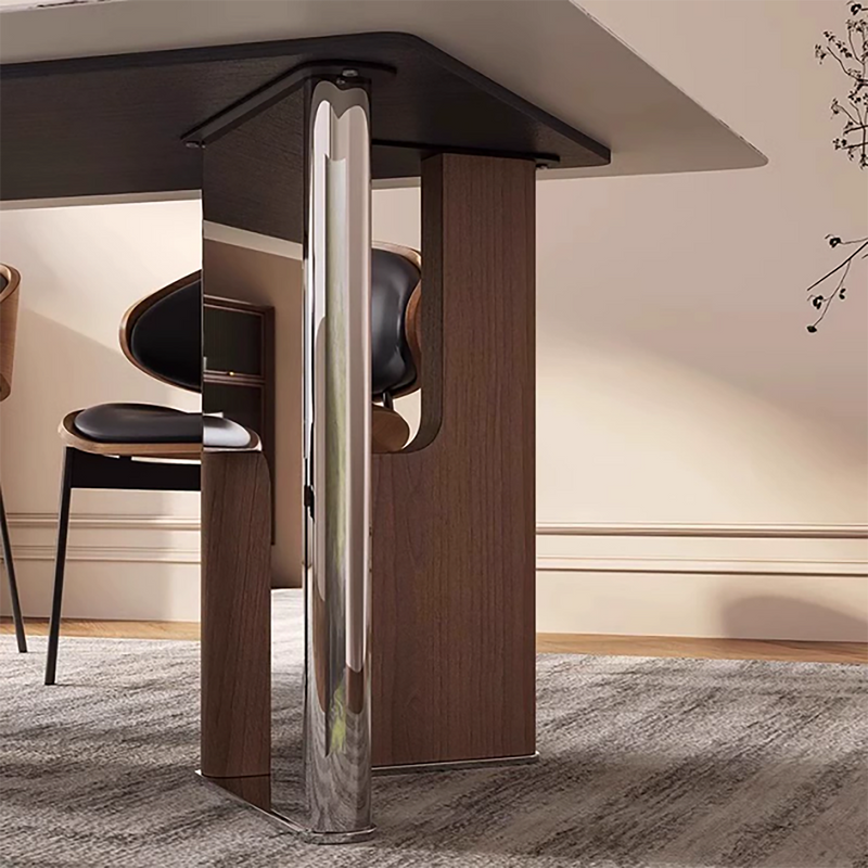 Prestige Sintered Stone Dining Table (Stainless Steel + Splint Veneer)