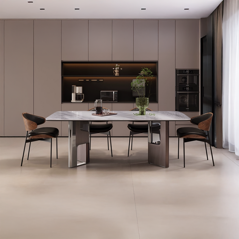 Prestige Sintered Stone Dining Table (Stainless Steel + Splint Veneer)