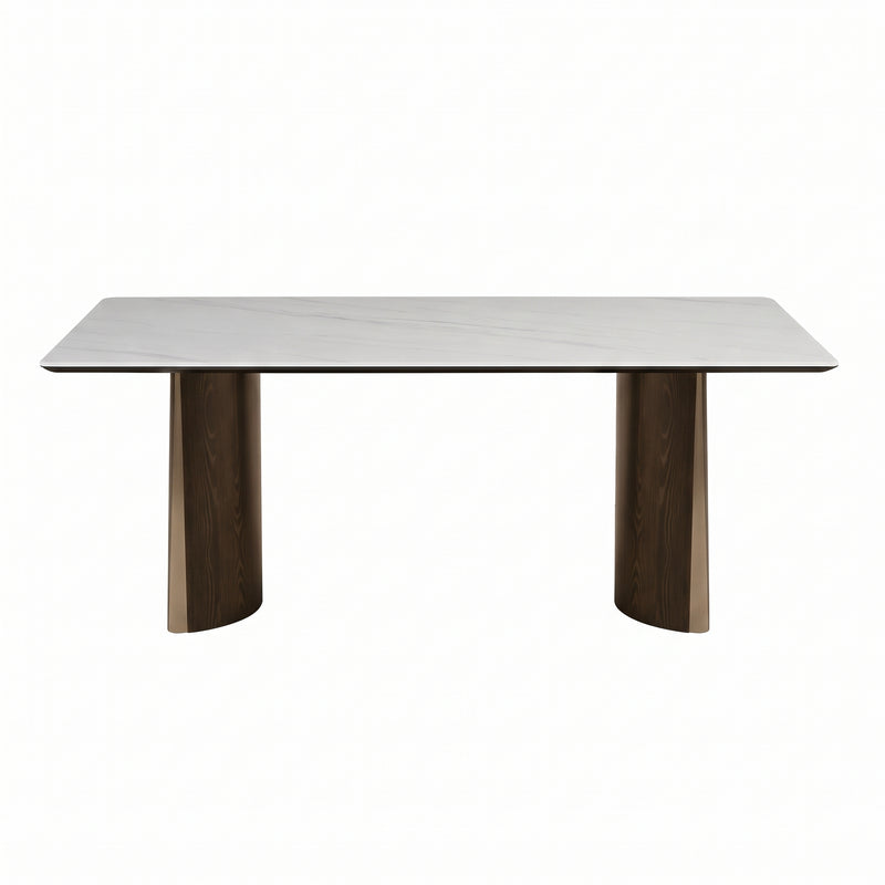 Korten Sintered Stone Dining Table (Bent Solid Wood+Gold Plated Stainless Steel)