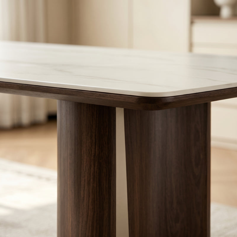 Korten Sintered Stone Dining Table (Bent Solid Wood+Gold Plated Stainless Steel)