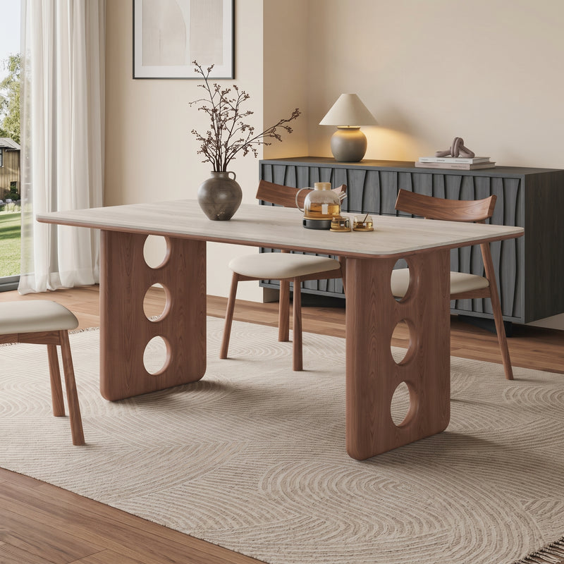 Kieran Sintered Stone Dining Table (Solid Wood w/ wood veneer)