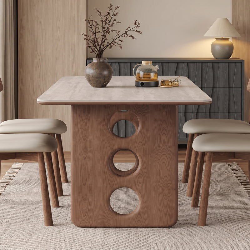 Kieran Sintered Stone Dining Table (Solid Wood w/ wood veneer)