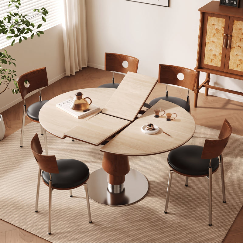 Kelwyn Sintered Stone Extendable Dining Table (Solid Wood + Stainless Steel)