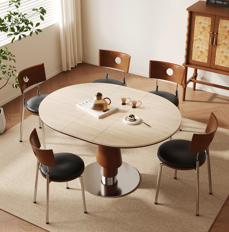 Kelwyn Sintered Stone Extendable Dining Table (Solid Wood + Stainless Steel)