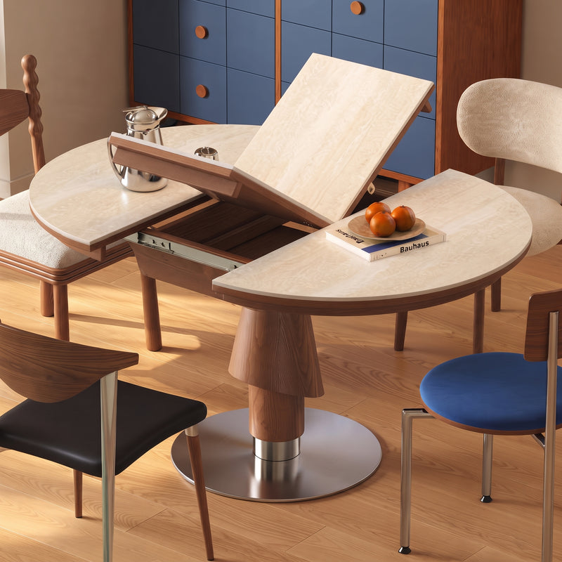 Kelwyn Sintered Stone Extendable Dining Table (Solid Wood + Stainless Steel)