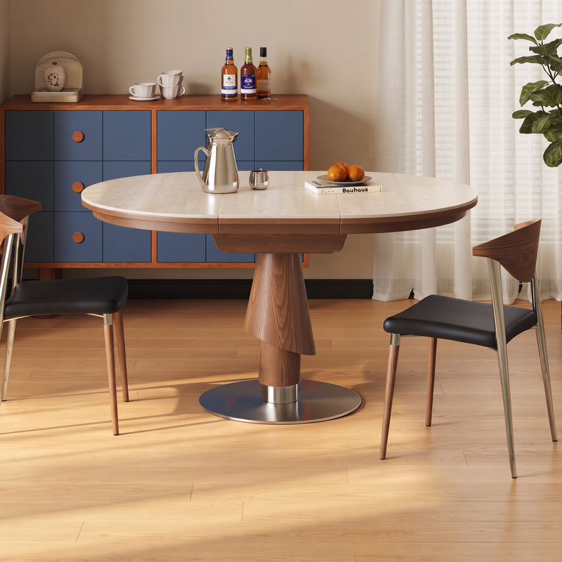 Kelwyn Sintered Stone Extendable Dining Table (Solid Wood + Stainless Steel)