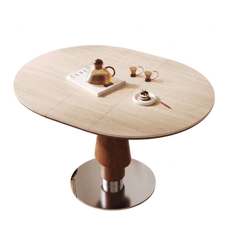 Kelwyn Sintered Stone Extendable Dining Table (Solid Wood + Stainless Steel)