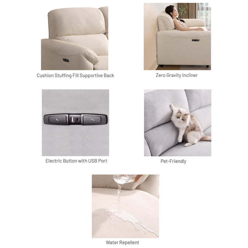Nino 3 Seater Electric Incliner Sofa, Fabric - Novena Furniture Singapore