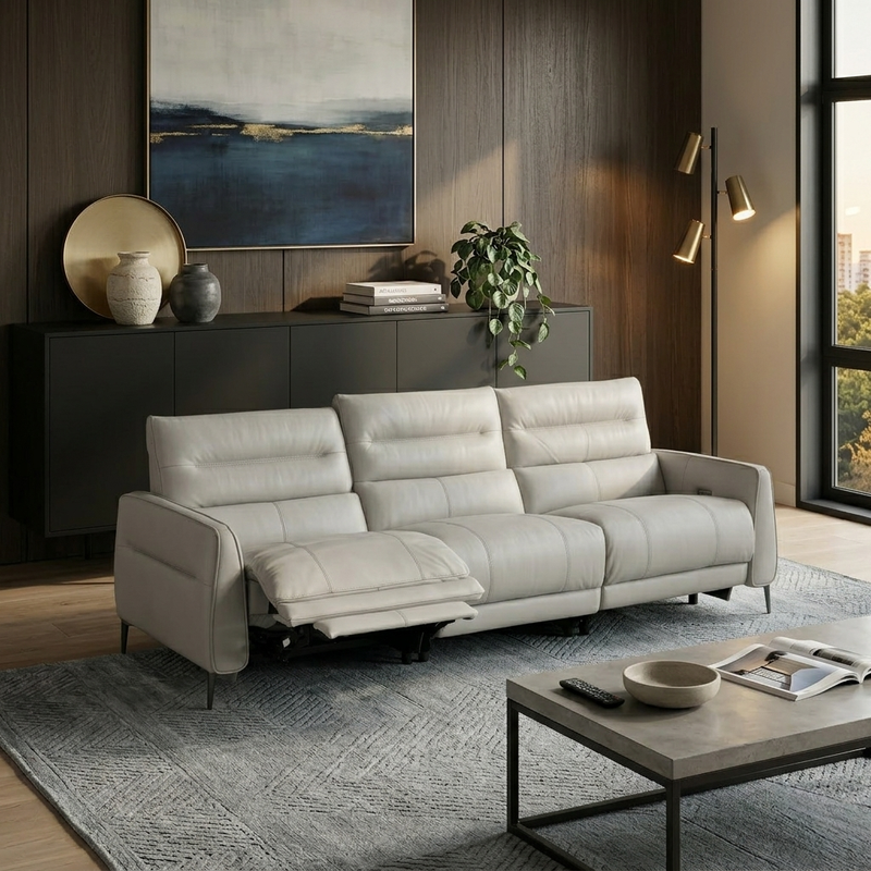 Oliver 3.5 Seater Electric Recliner Sofa, Half Leather