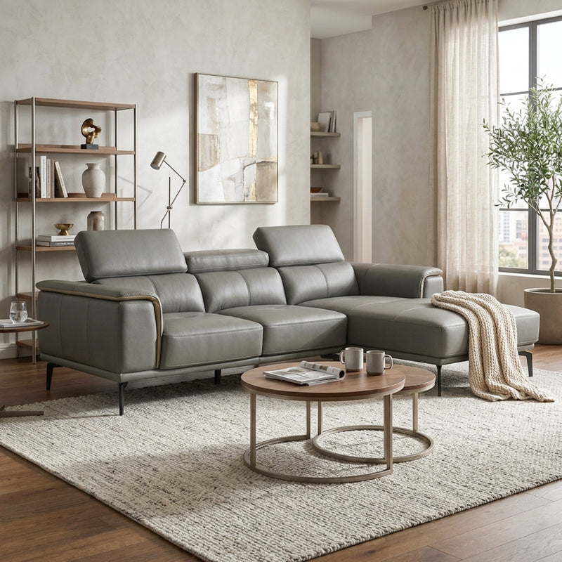 Prezia L-Shaped Sofa, Half Leather