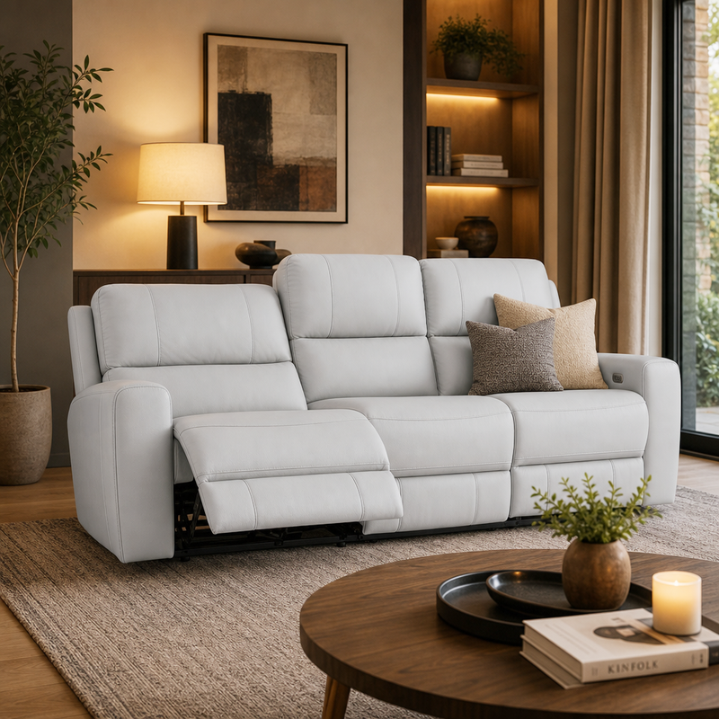 Rayson 3 Seater Electric Recliner Sofa, Half Leather