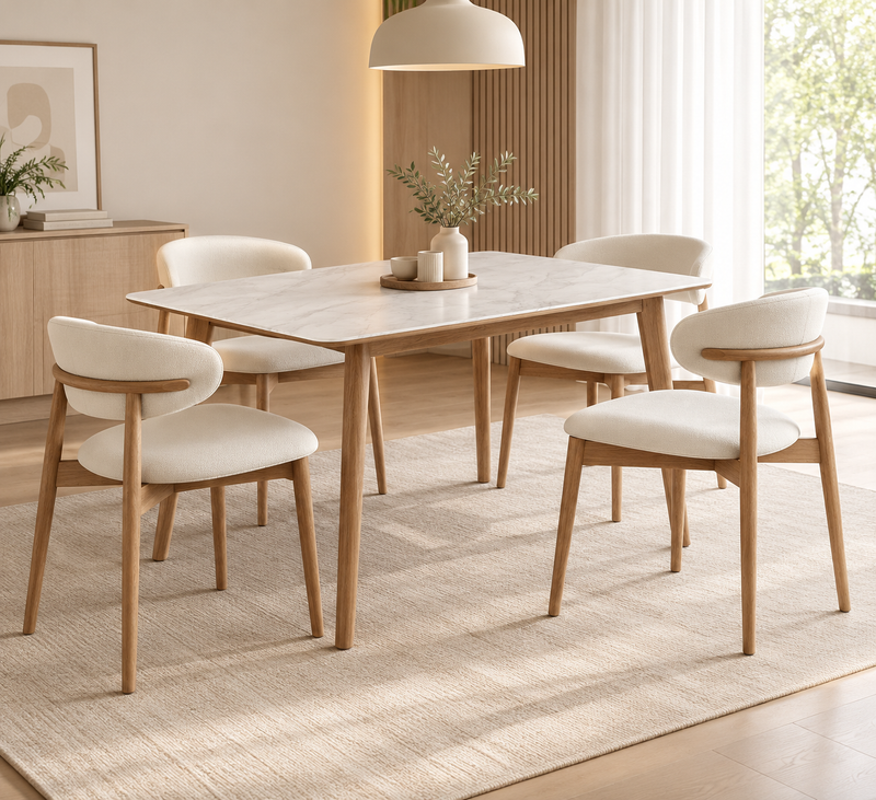 Kelso 1.4m Sintered Stone Dining Set (1 Dining Table + 4 Raven Chairs)