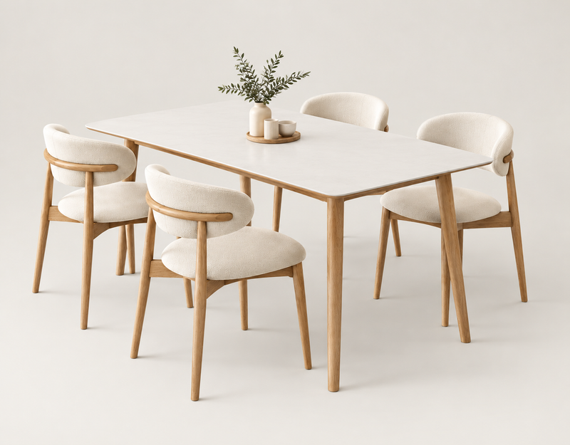 Kelso 1.4m Sintered Stone Dining Set (1 Dining Table + 4 Raven Chairs)