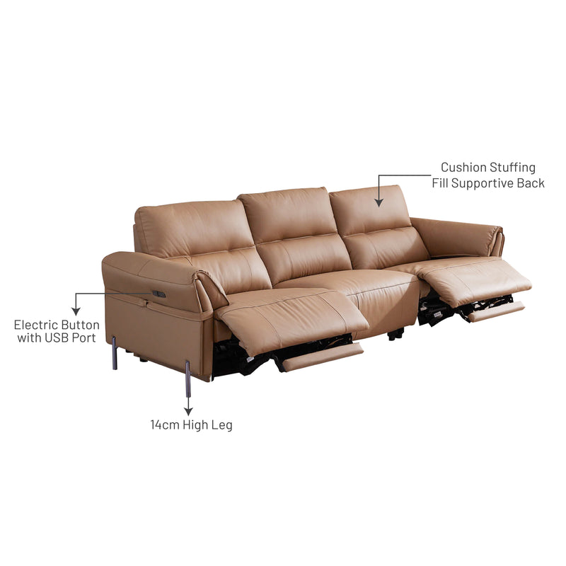 Rachelle 3 Seater Electric Incliner Sofa, Genuine Cowhide Leather - Novena Furniture Singapore