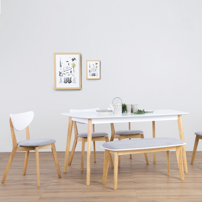 Aimon 1.5m Dining Set with Naida Chairs and Bench, Solid Wood with MDF Top - Novena Furniture Singapore
