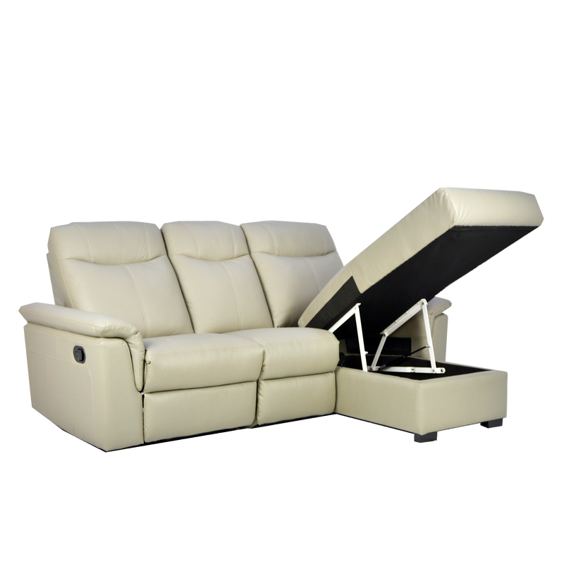 Barros L-Shaped Recliner Sofa with Storage, Half Leather - Novena Furniture Singapore