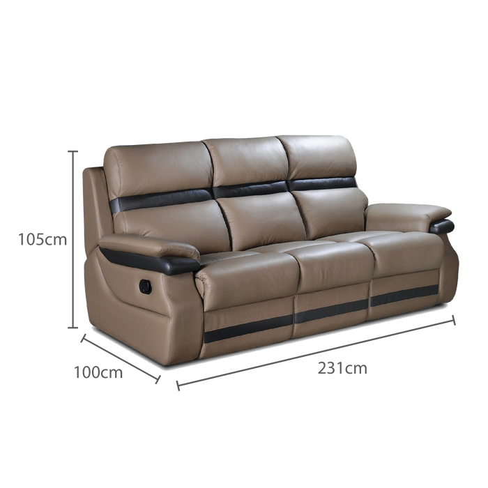 Jaiman 3 Seater Recliner Sofa, Half Leather - Novena Furniture Singapore